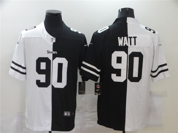 Men's Pittsburgh Steelers #90 T. J. Watt Black &White Split Limited Stitched Jersey